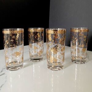 SET of 4 Chantilly Gold Floral Highball Glasses by Culver